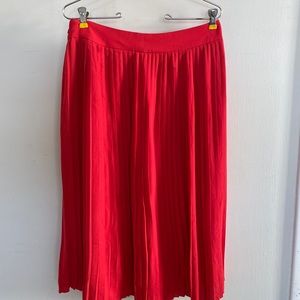 Red J. Crew pleated midi skirt